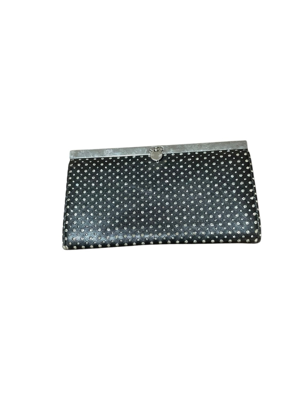 Black Studded Clutch Wallet with Silver Frame